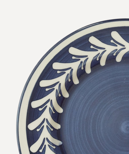 Dark Helecho Side Plate Deep Blue top-down view — hand-painted Colombian ceramic