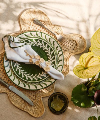 Dark Helecho Side Plate Fern Green tablescape — botanical hand-painted ceramic