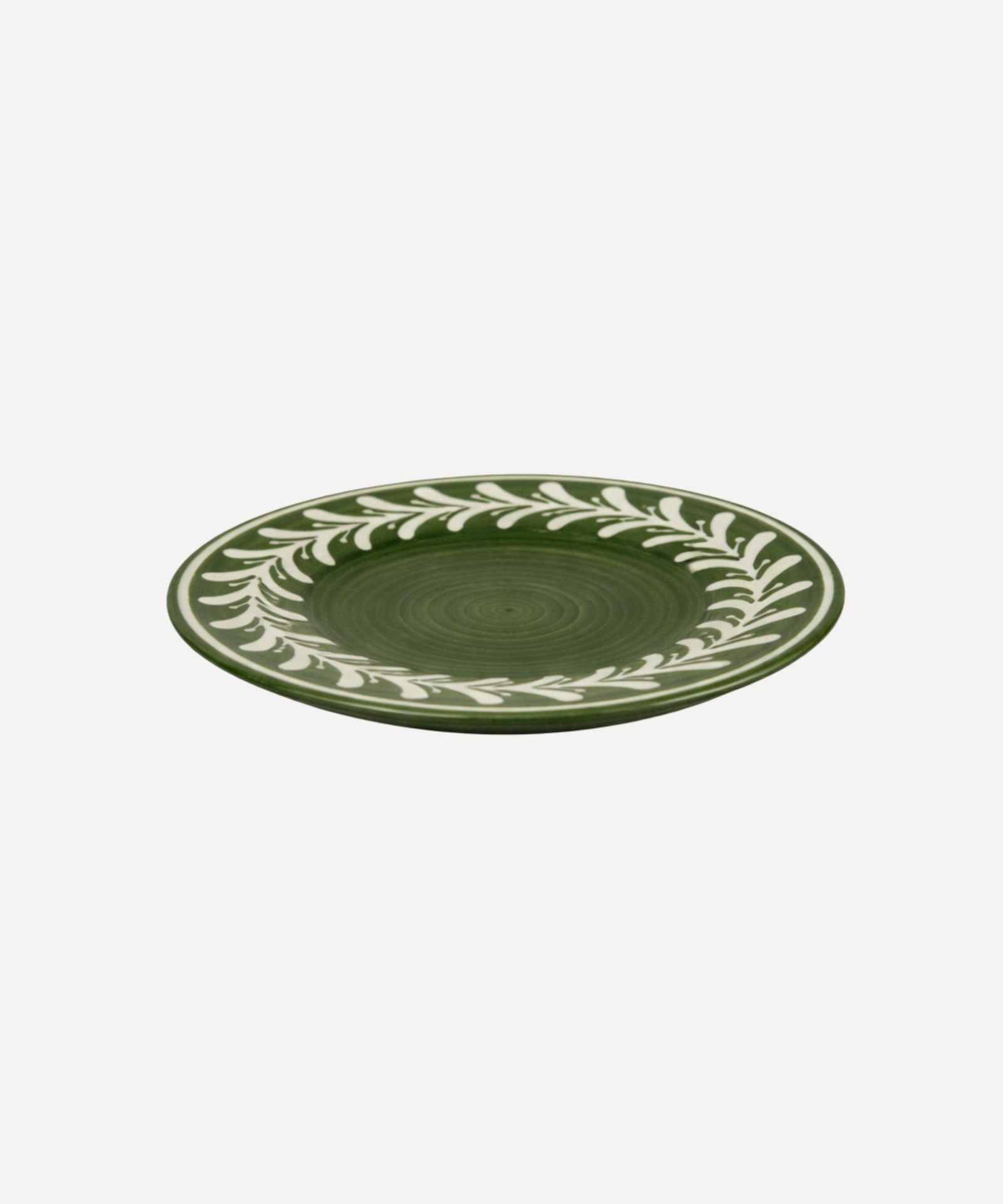 Dark Helecho Side Plate Fern Green top-down view — hand-painted Colombian ceramic