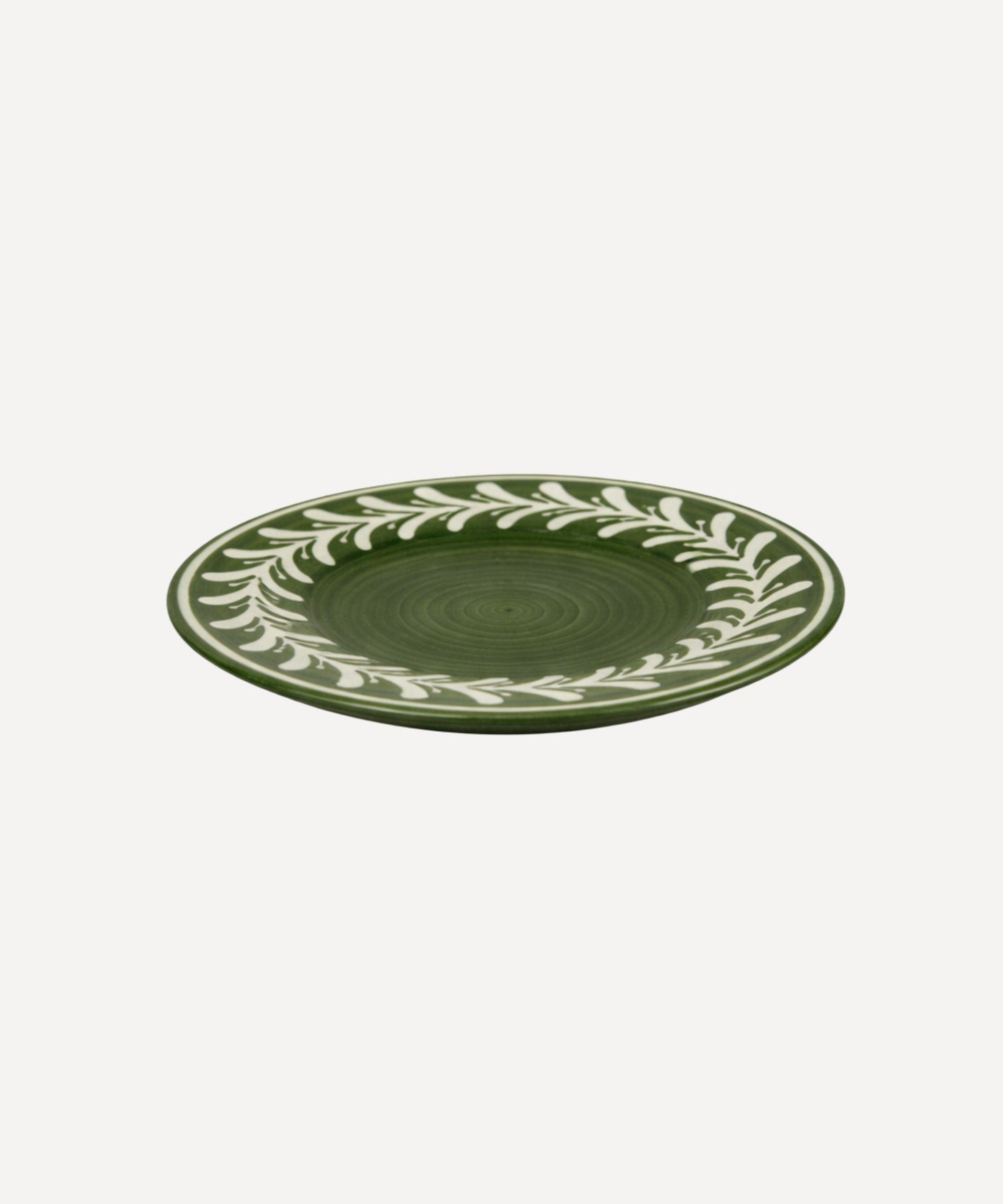 Dark Helecho Side Plate Fern Green top-down view — hand-painted Colombian ceramic
