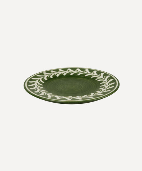 Dark Helecho Side Plate Fern Green top-down view — hand-painted Colombian ceramic