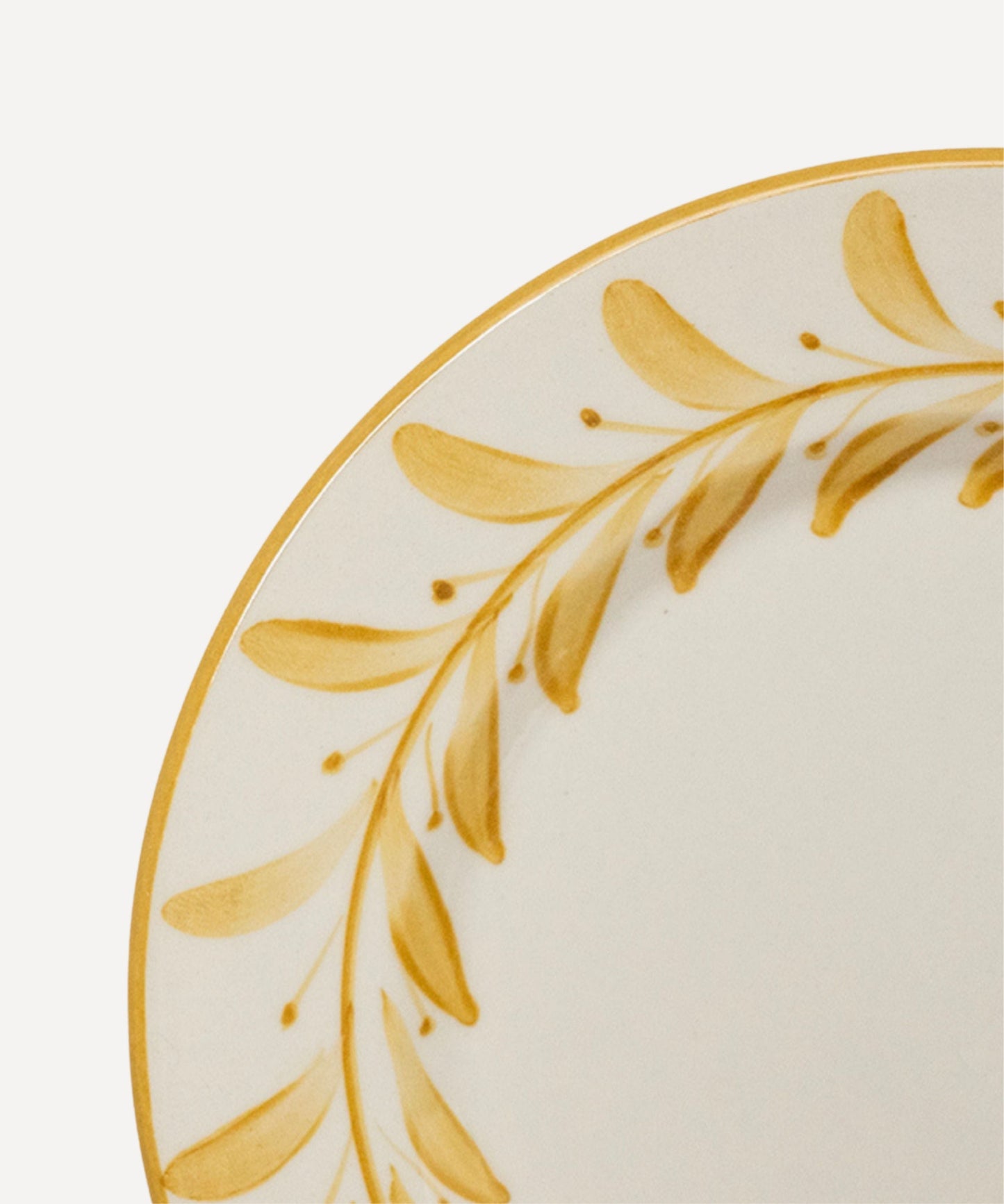 Helecho Side Plate Golden Yellow detail — freehand botanical fern motif, Carmen del Viboral