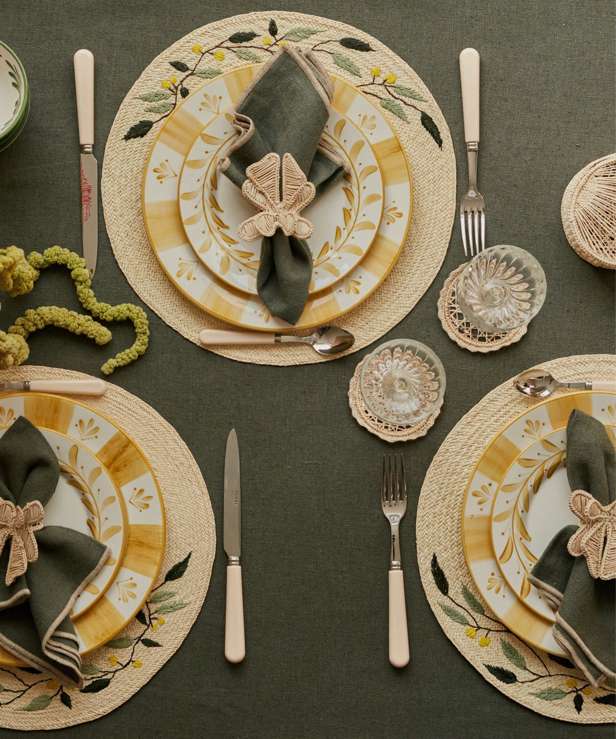 Helecho Side Plate Golden Yellow tablescape — joyful hand-painted Colombian ceramic
