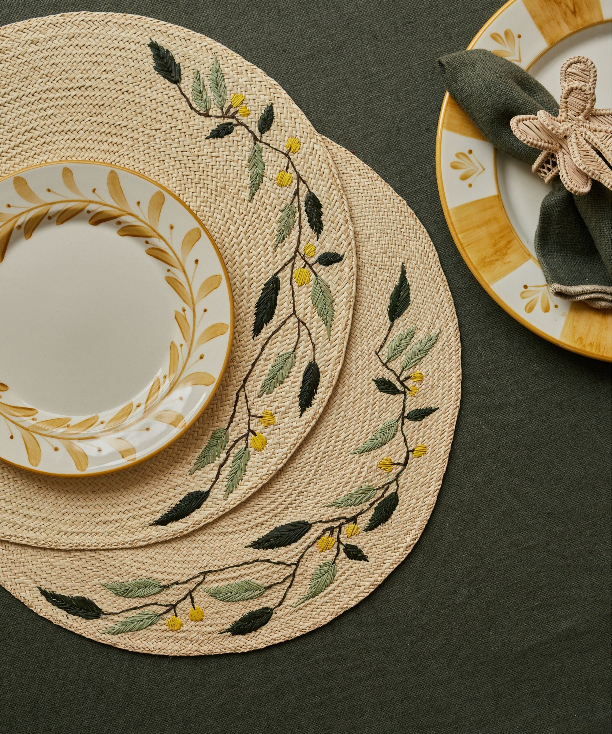 Helecho Side Plate Golden Yellow lifestyle — bright sunny ceramic for spring table setting