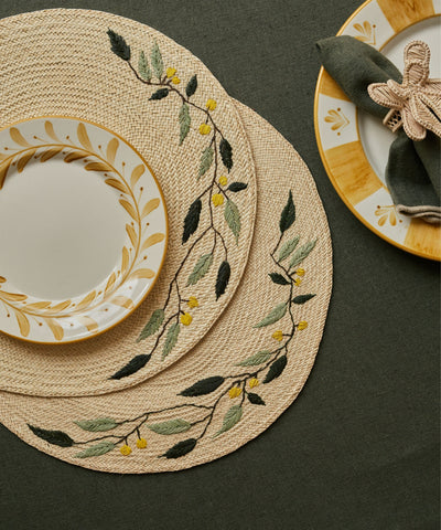 Helecho Side Plate Golden Yellow lifestyle — bright sunny ceramic for spring table setting