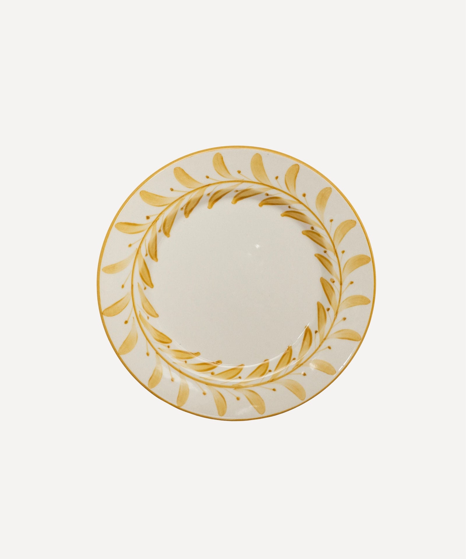 Helecho Side Plate Golden Yellow — hand-painted fern wreath ceramic, main view