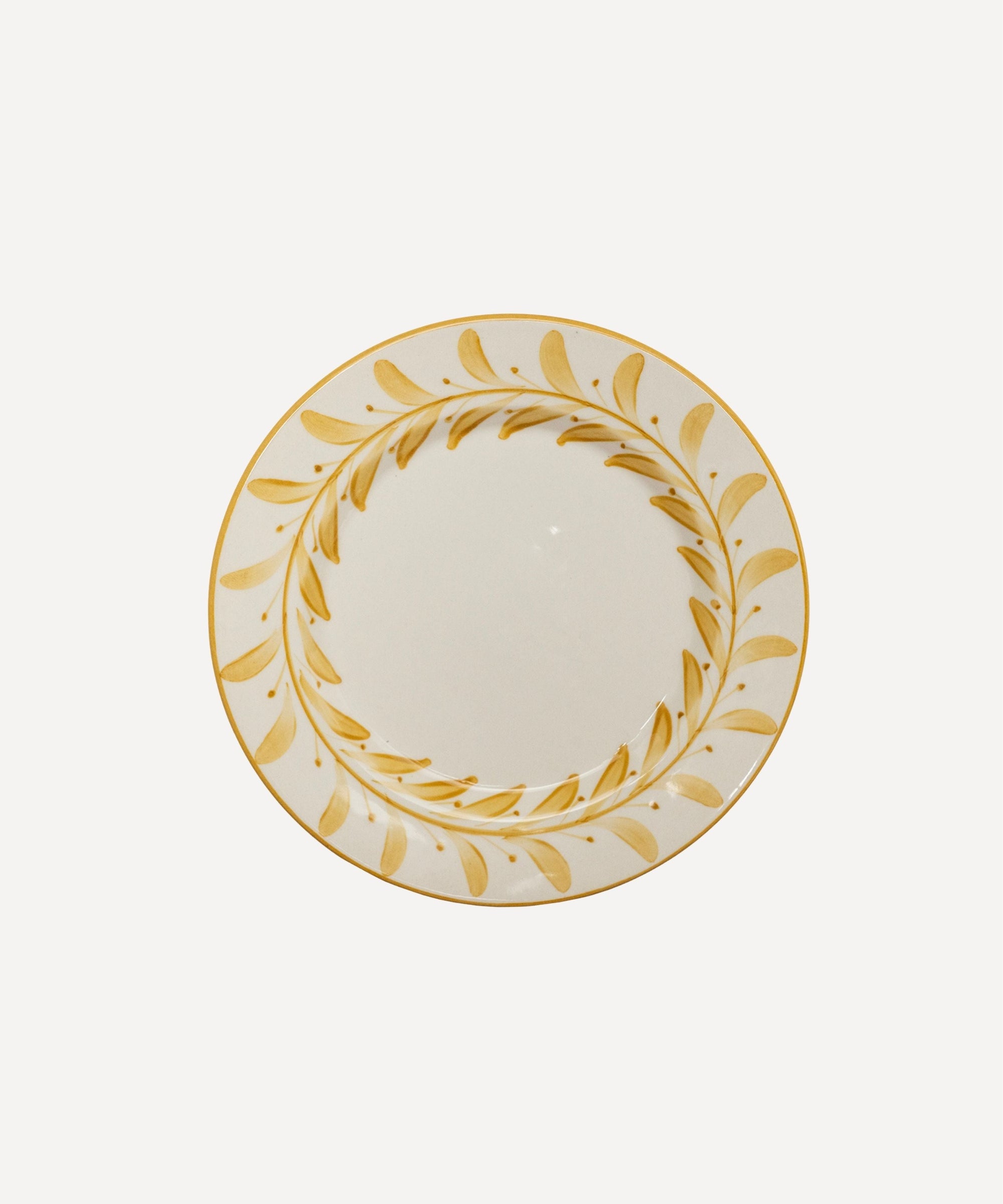 Helecho Side Plate Golden Yellow — hand-painted fern wreath ceramic, main view
