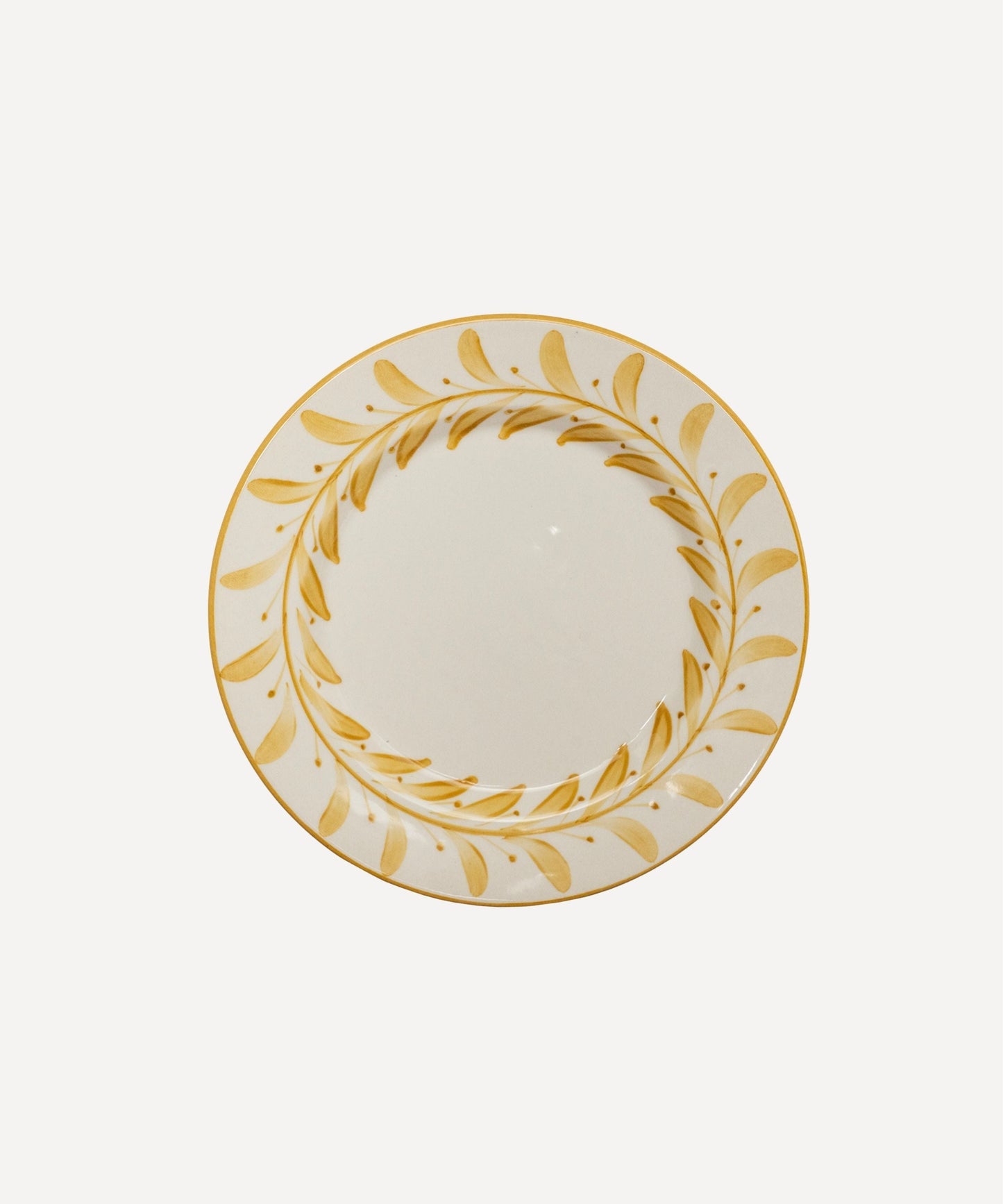Helecho Side Plate Golden Yellow — hand-painted fern wreath ceramic, main view