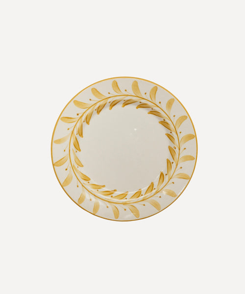 Helecho Side Plate Golden Yellow — hand-painted fern wreath ceramic, main view