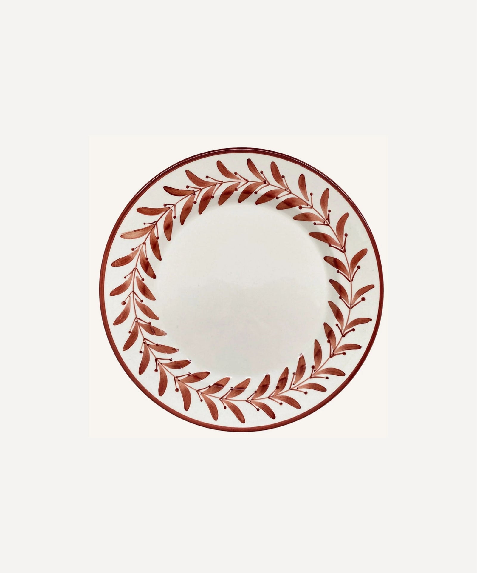 Helecho Side Plate Rust Red — hand-painted fern wreath ceramic, main view