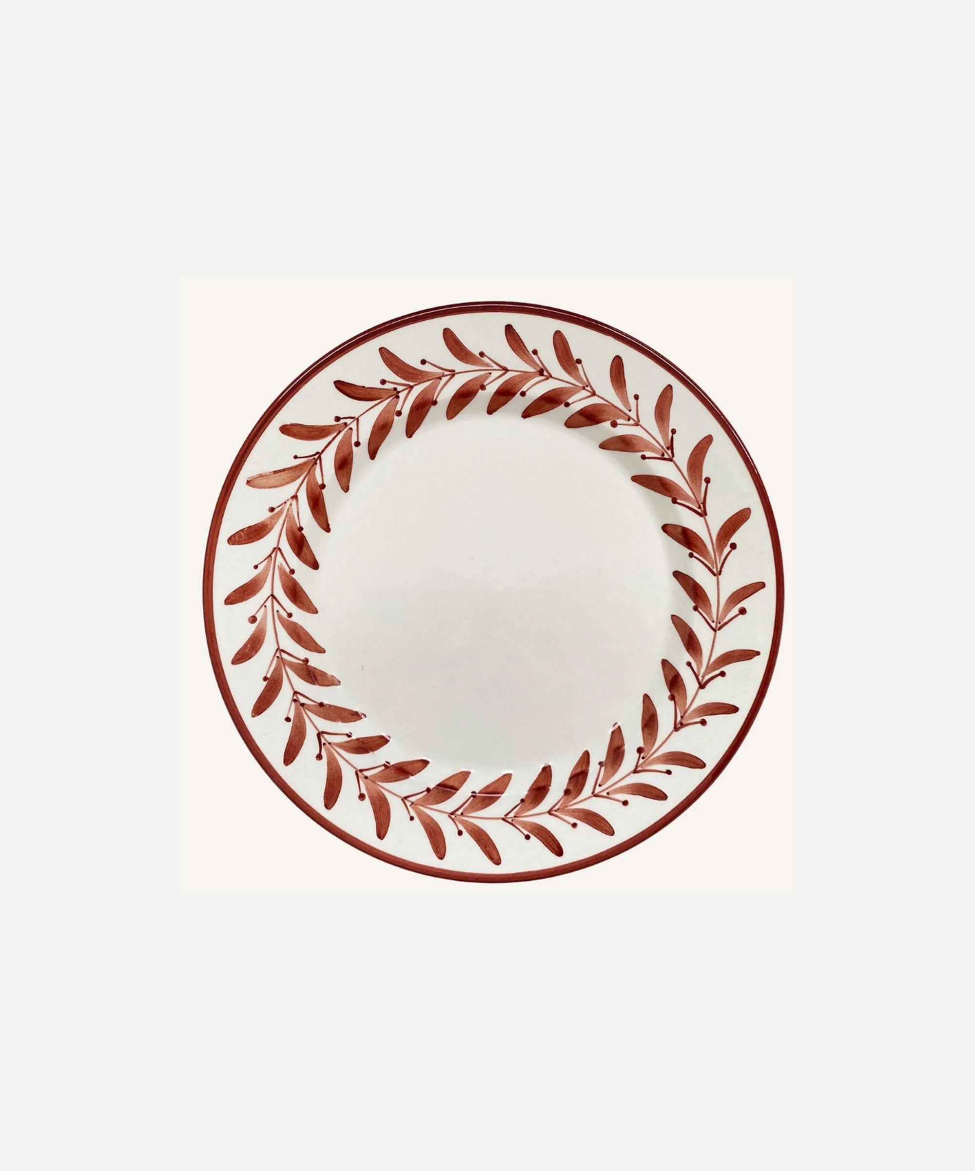 Helecho Side Plate Rust Red — hand-painted fern wreath ceramic, main view