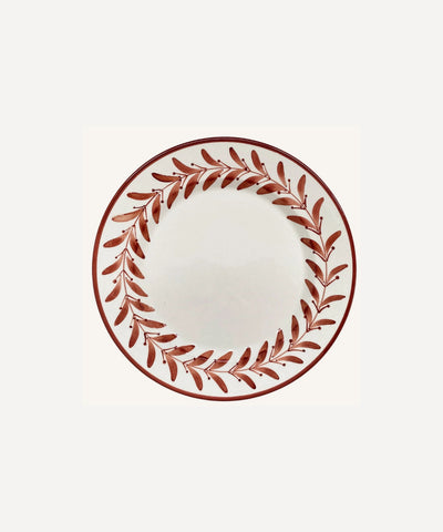 Helecho Side Plate Rust Red — hand-painted fern wreath ceramic, main view