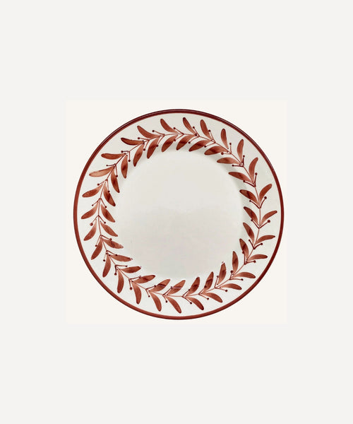 Helecho Side Plate Rust Red — hand-painted fern wreath ceramic, main view
