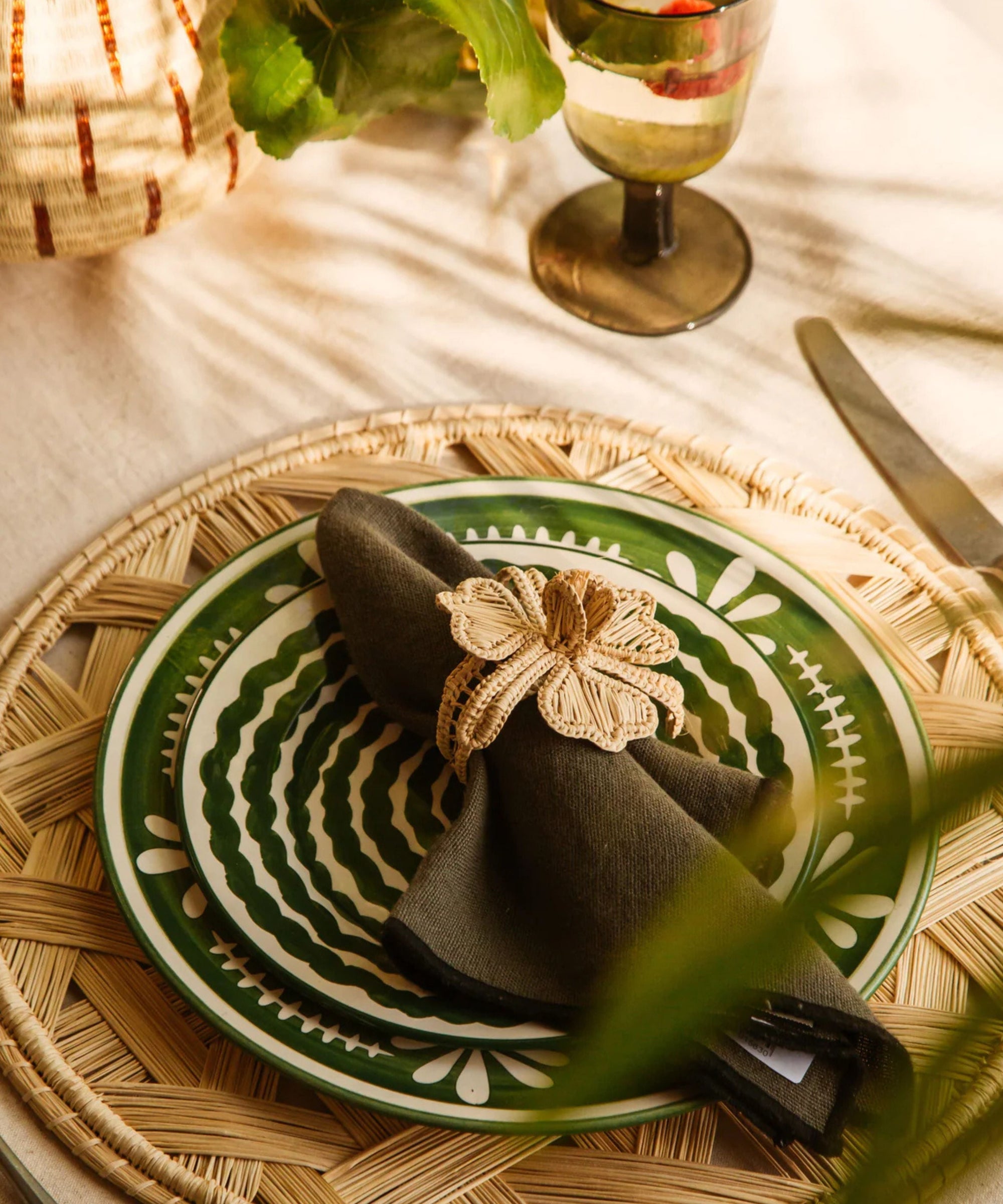 Ondas Side Plate in Fern Green, rippled ceramic — side profile