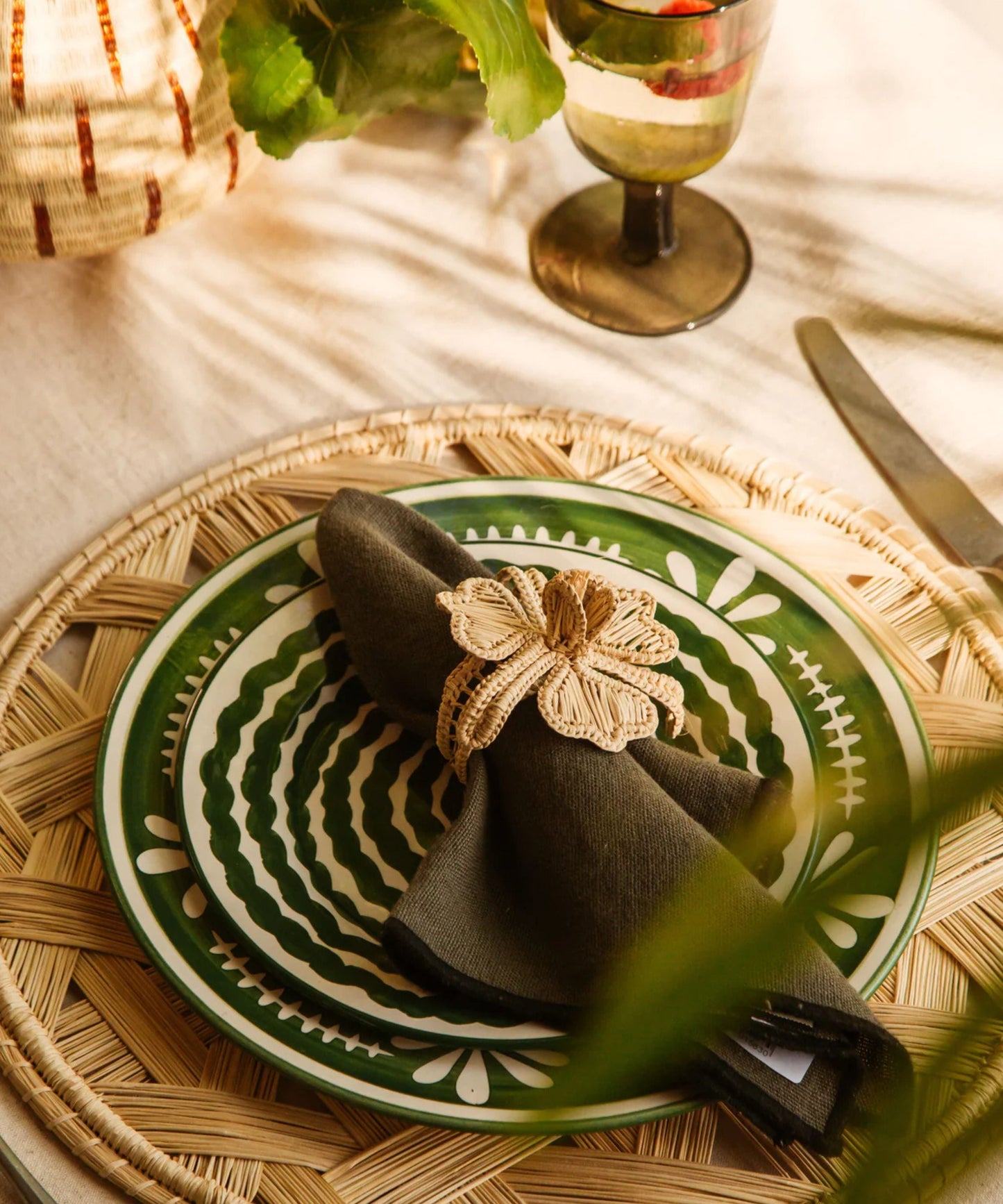 Ondas Side Plate in Fern Green, rippled ceramic — side profile