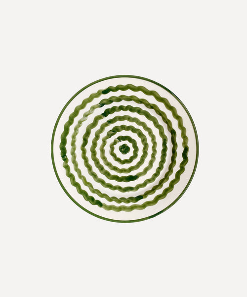 Ondas Side Plate in Fern Green, hand-painted rippled ceramic, Carmen del Viboral