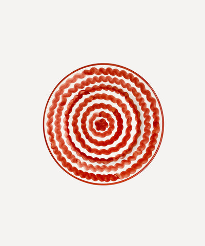 Ondas Side Plate in Rust Red, hand-painted rippled ceramic, Carmen del Viboral