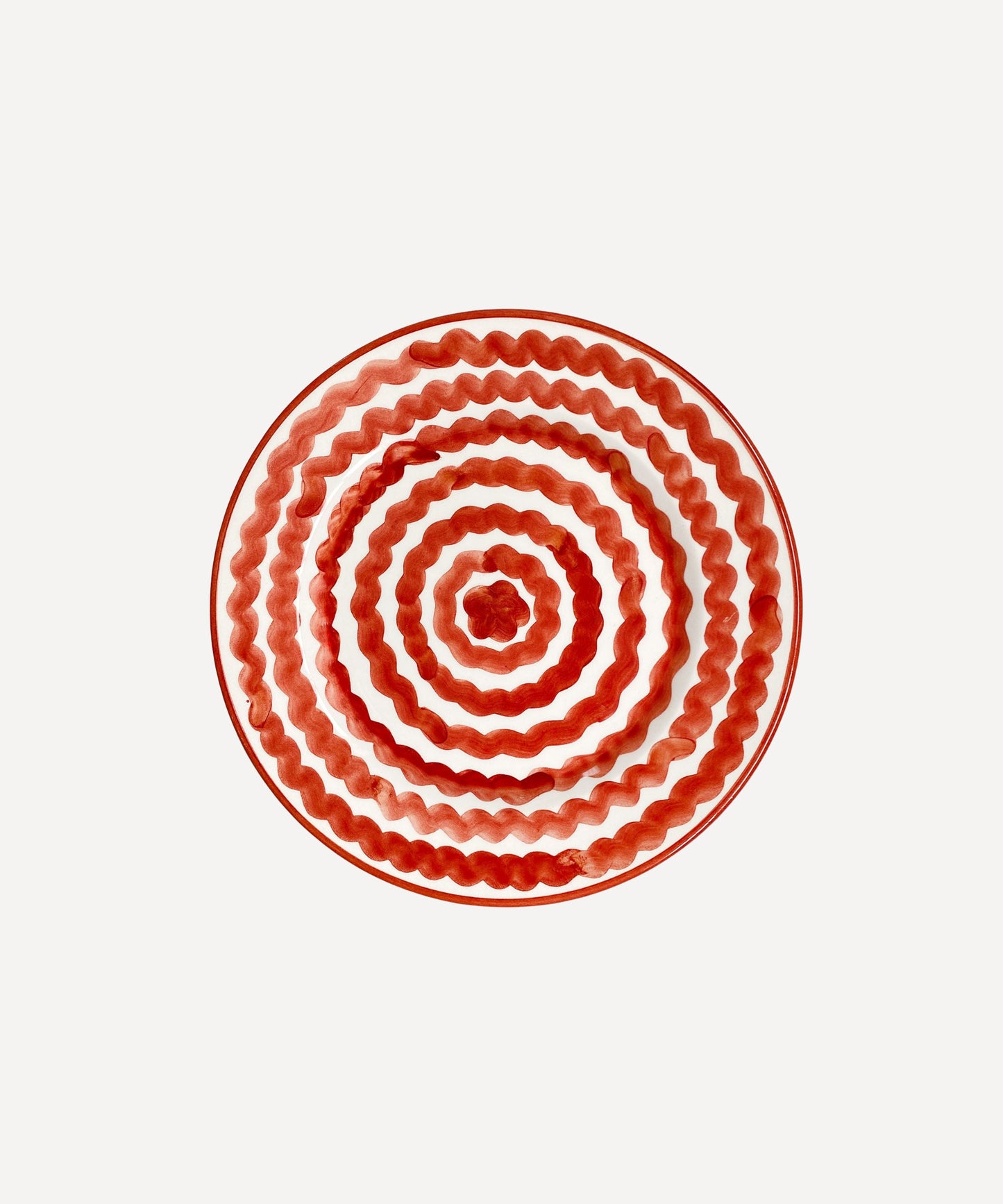 Ondas Side Plate in Rust Red, hand-painted rippled ceramic, Carmen del Viboral