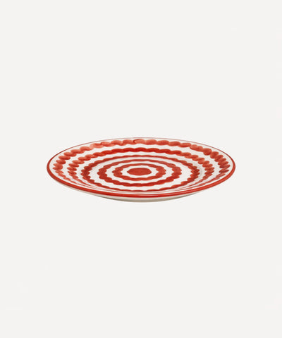 Ondas Side Plate in Rust Red, rippled ceramic — side profile
