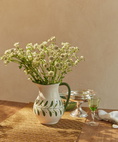 Fern Green Helecho jug with freehand fern wreath, hand-painted ceramic
