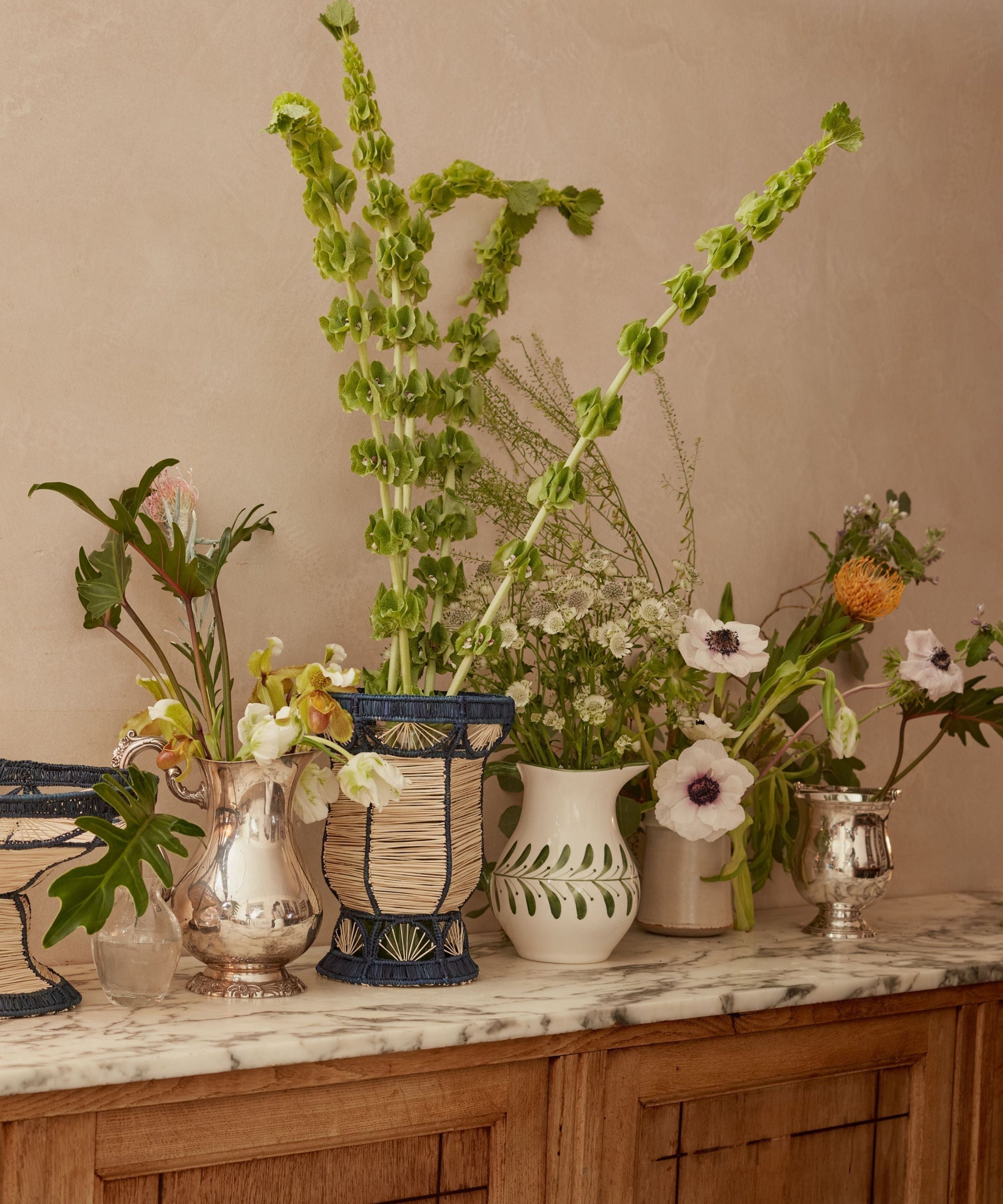 Fern Green Helecho water jug, sculptural hand-painted Colombian ceramic