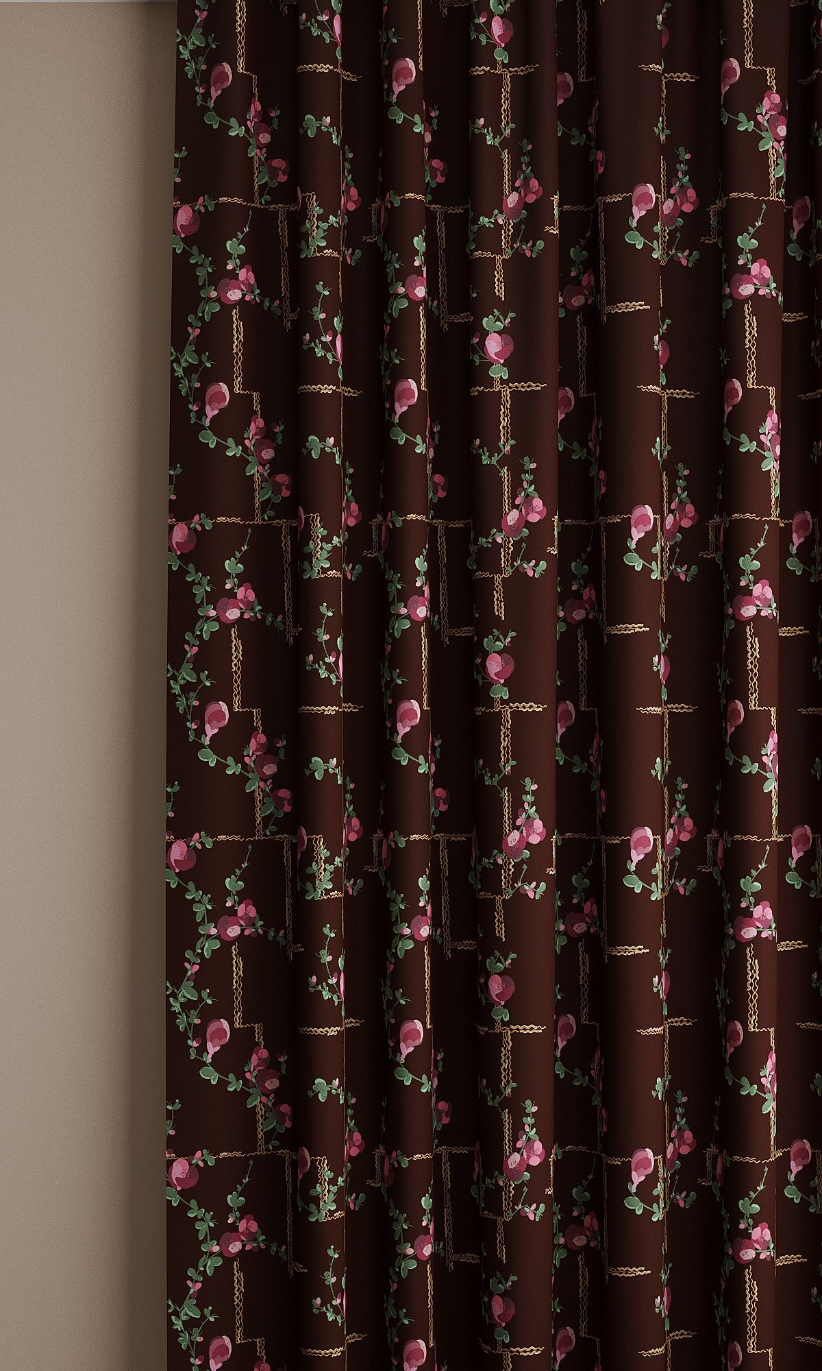 Coco, Fuchsia on Brick Linen Fabric