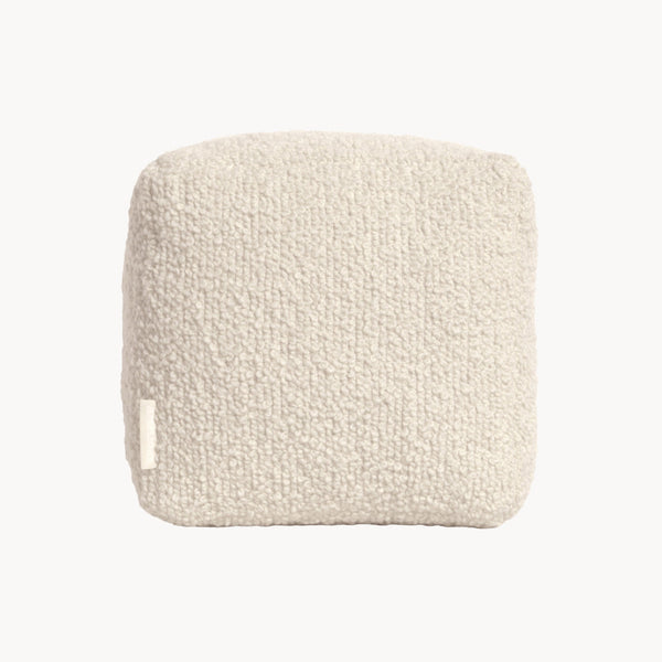 Cream wool bouclé cube cushion - handmade in UK