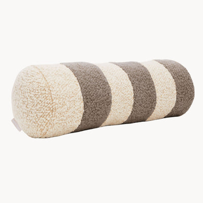 Cream and beige wool bouclé striped bolster cushion - handmade in UK