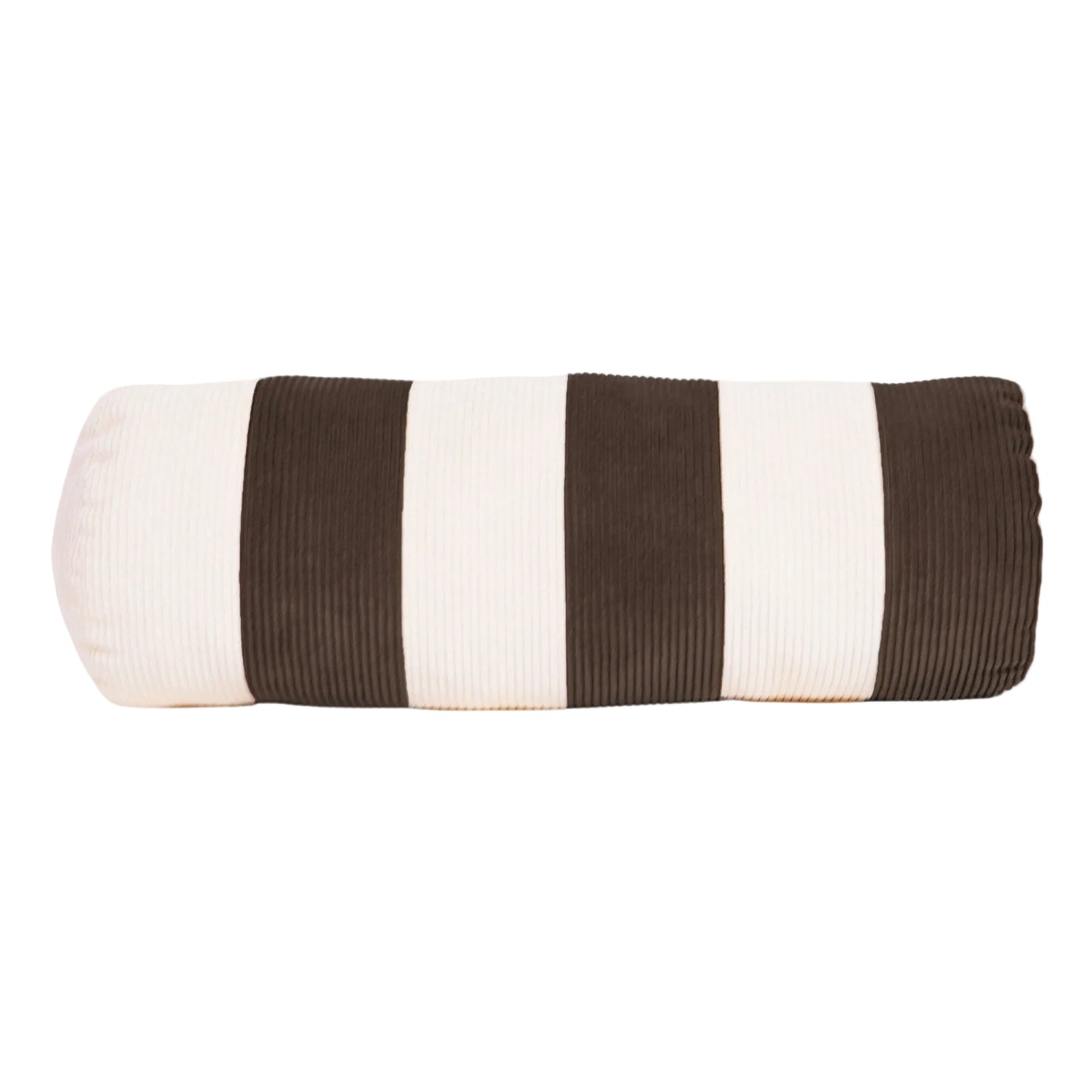 Cream and brown cotton corduroy striped bolster cushion - handmade in UK