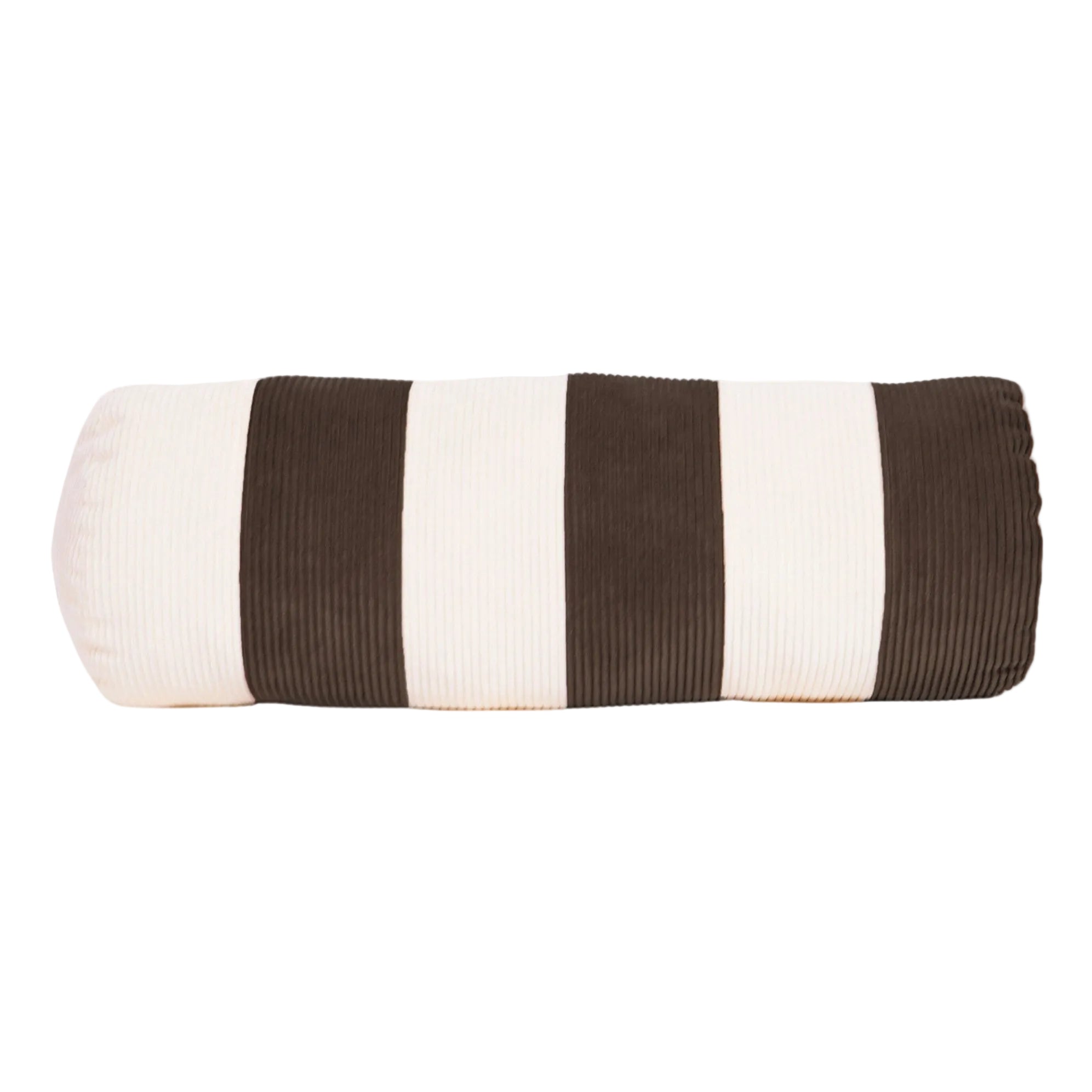 Cream and brown cotton corduroy striped bolster cushion - handmade in UK
