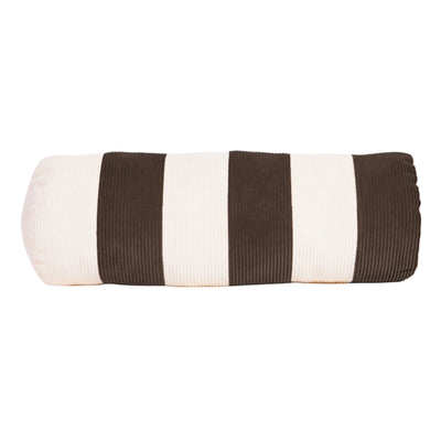 Cream and brown cotton corduroy striped bolster cushion - handmade in UK
