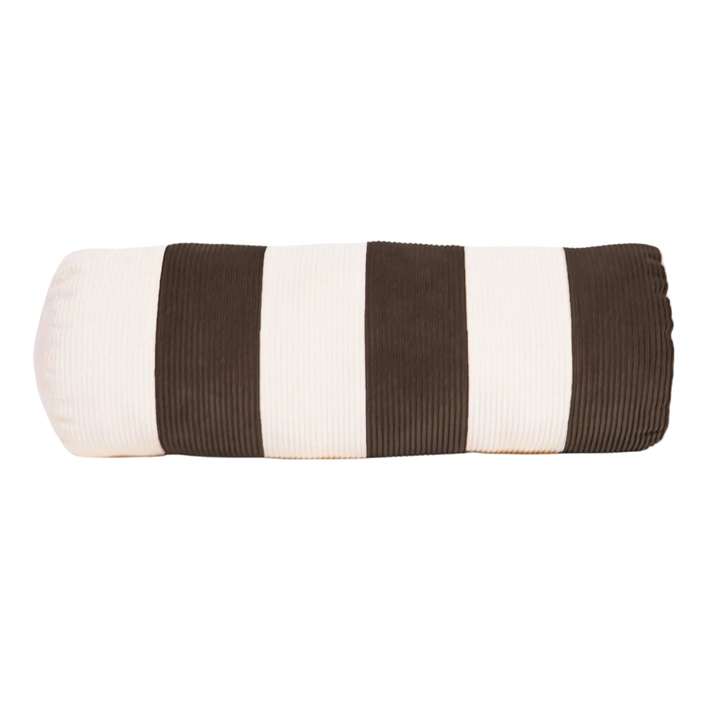 Cream and brown cotton corduroy striped bolster cushion - handmade in UK