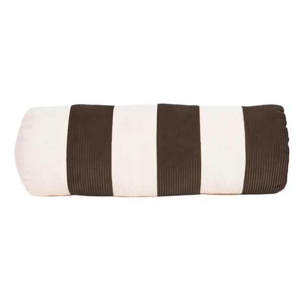 Cream and brown cotton corduroy striped bolster cushion - handmade in UK