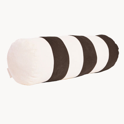 Cream and brown cotton corduroy striped bolster cushion - handmade in UK