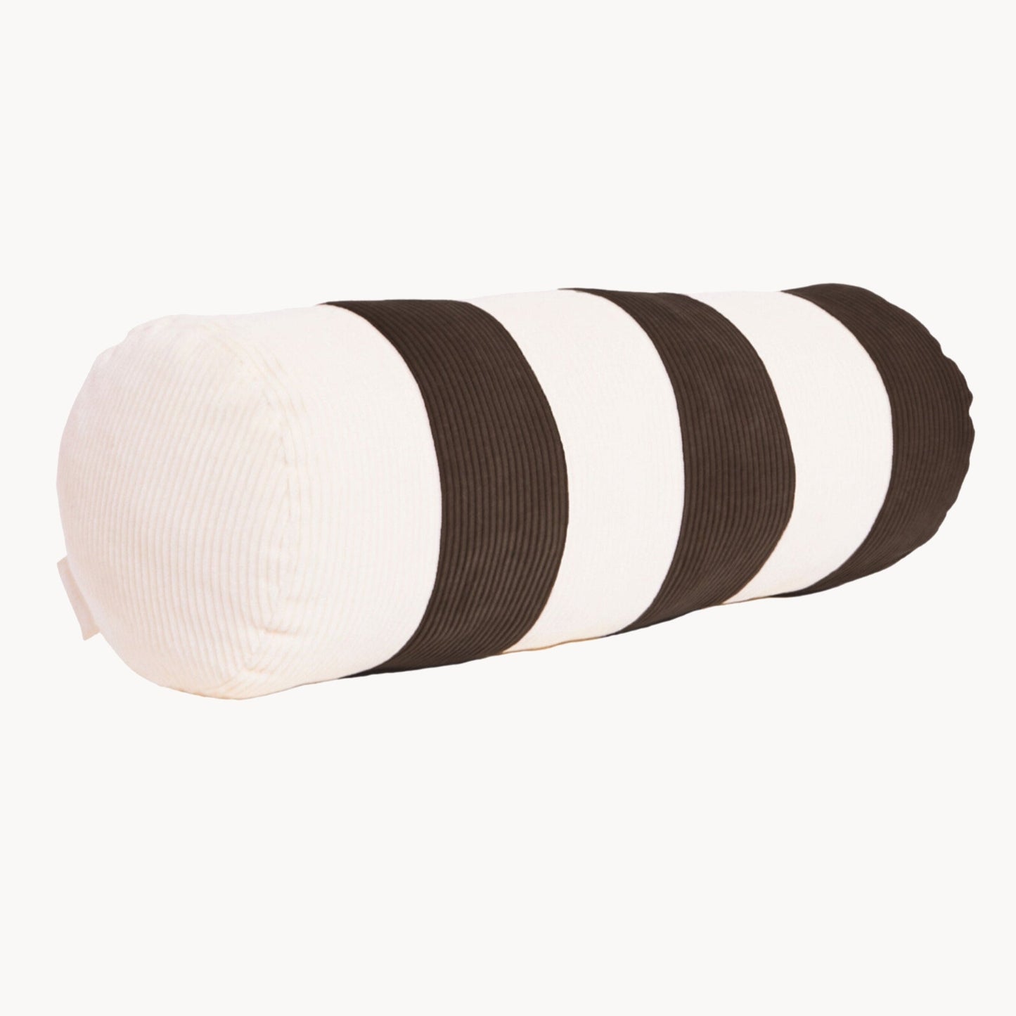 Cream and brown cotton corduroy striped bolster cushion - handmade in UK