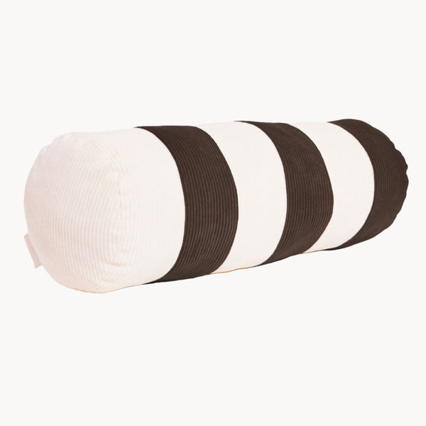 Cream and brown cotton corduroy striped bolster cushion - handmade in UK