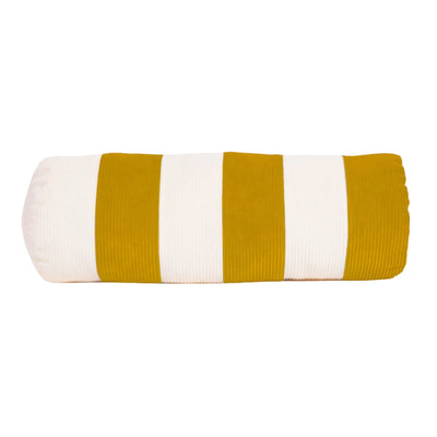 Cream and yellow cotton corduroy striped bolster cushion - handmade in UK