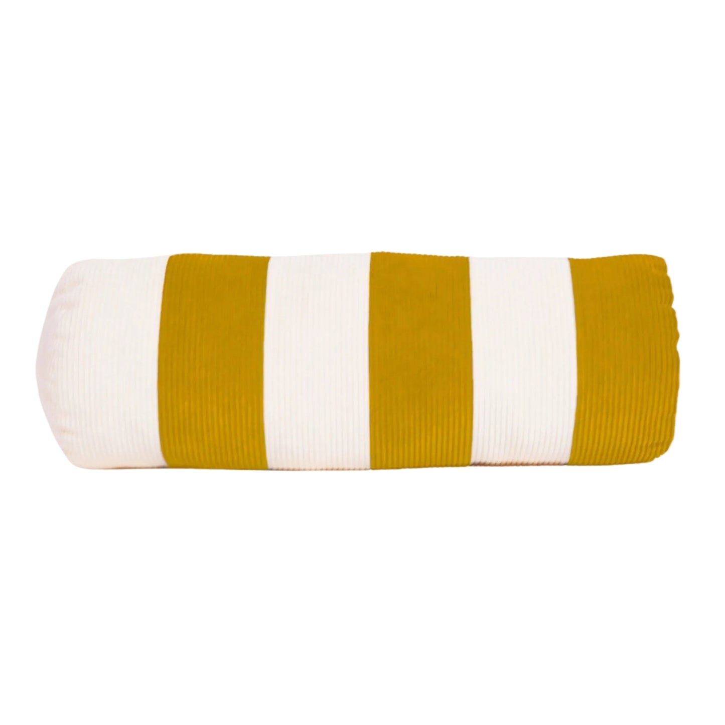 Cream and yellow cotton corduroy striped bolster cushion - handmade in UK
