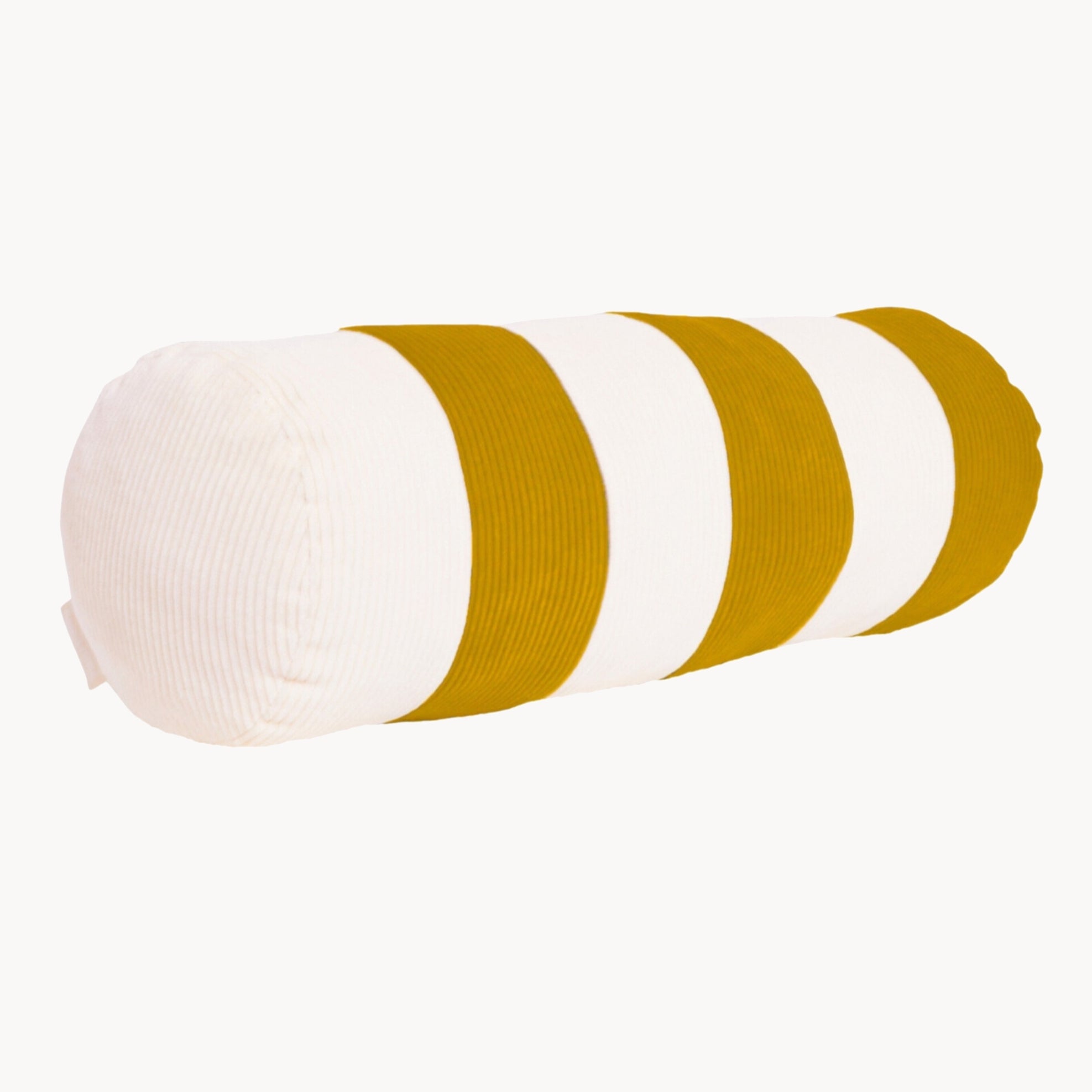 Cream and yellow cotton corduroy striped bolster cushion - handmade in UK