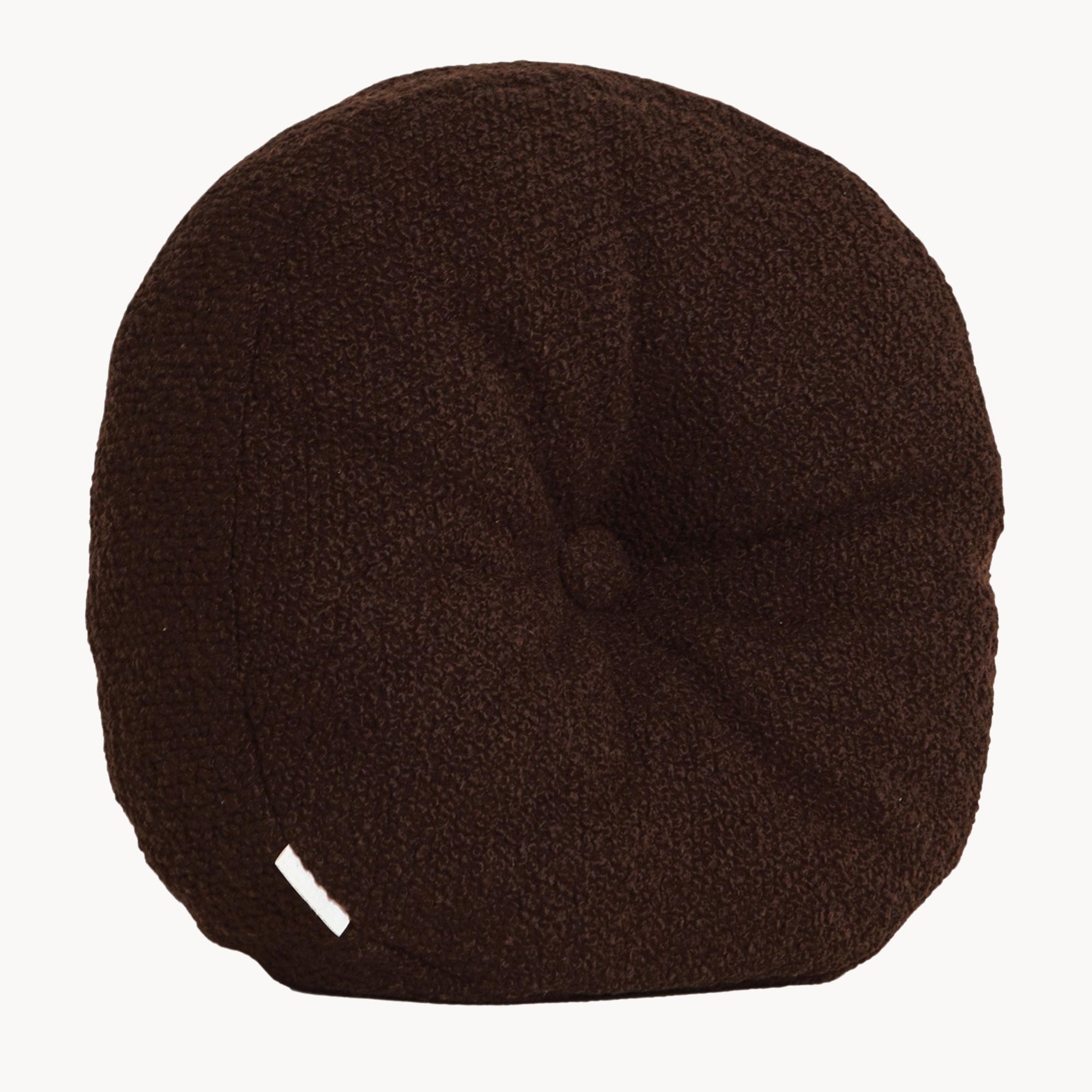 Brown wool bouclé round cushion - handmade in UK