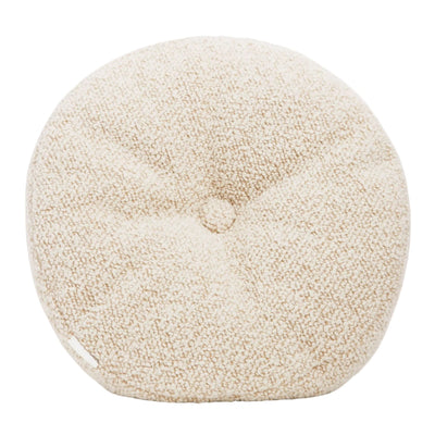 Cream wool bouclé round cushion - handmade in UK