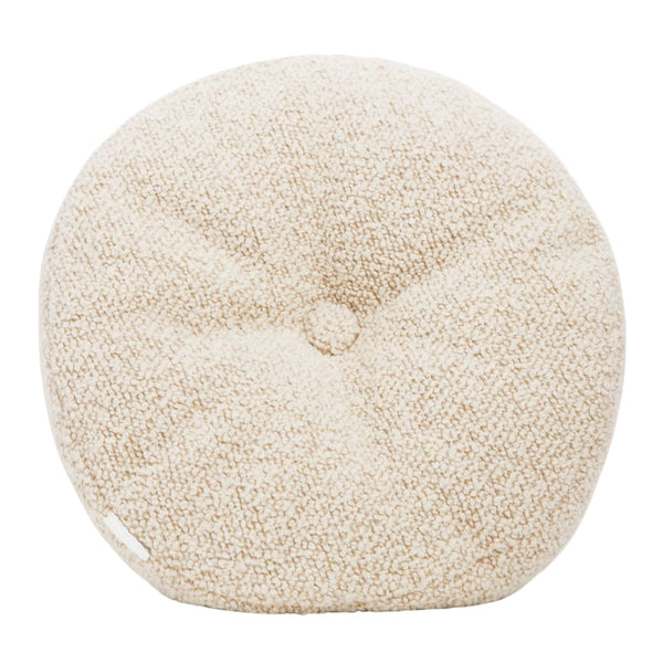 Cream wool bouclé round cushion - handmade in UK