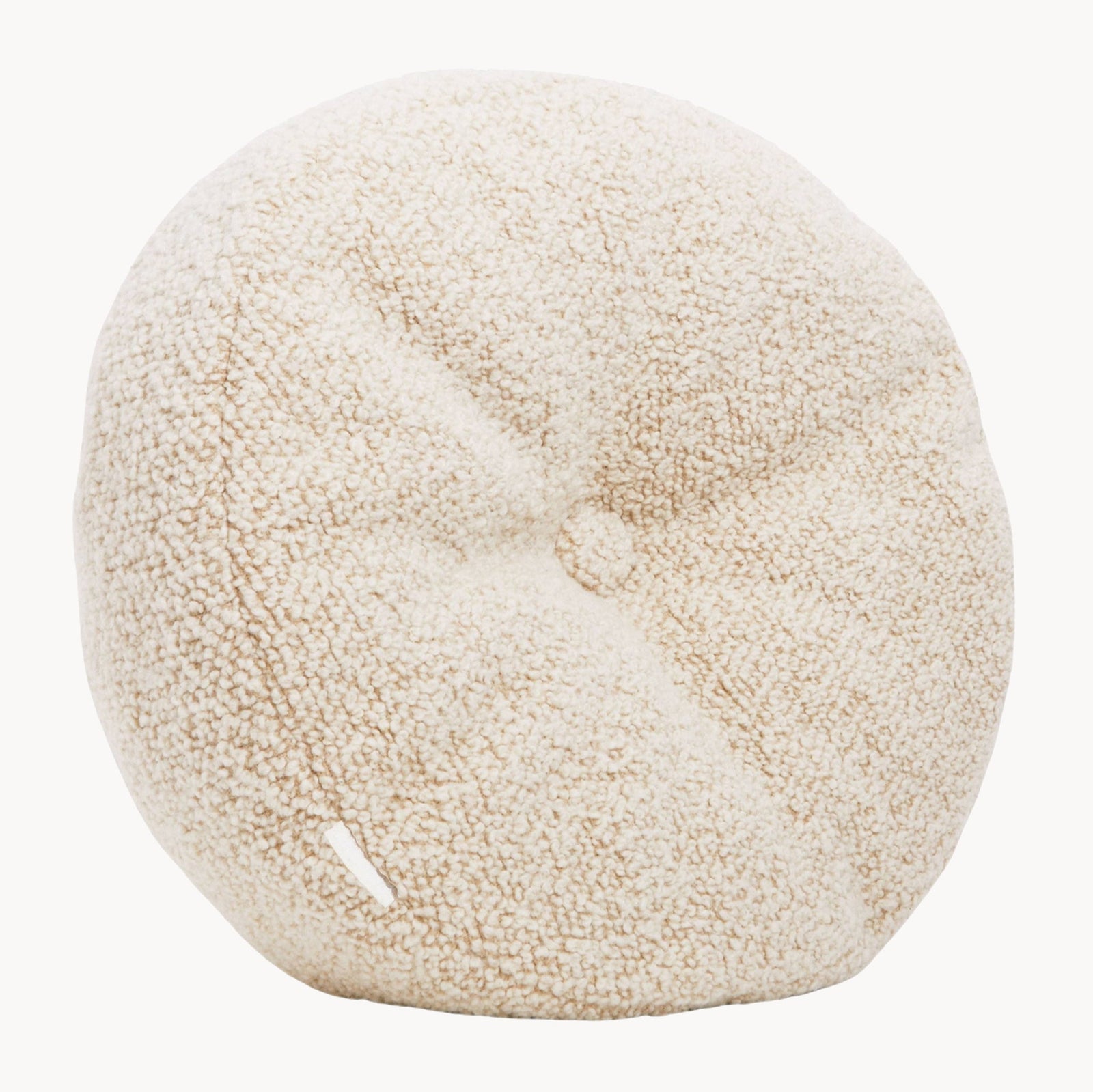 Cream wool bouclé round cushion - handmade in UK