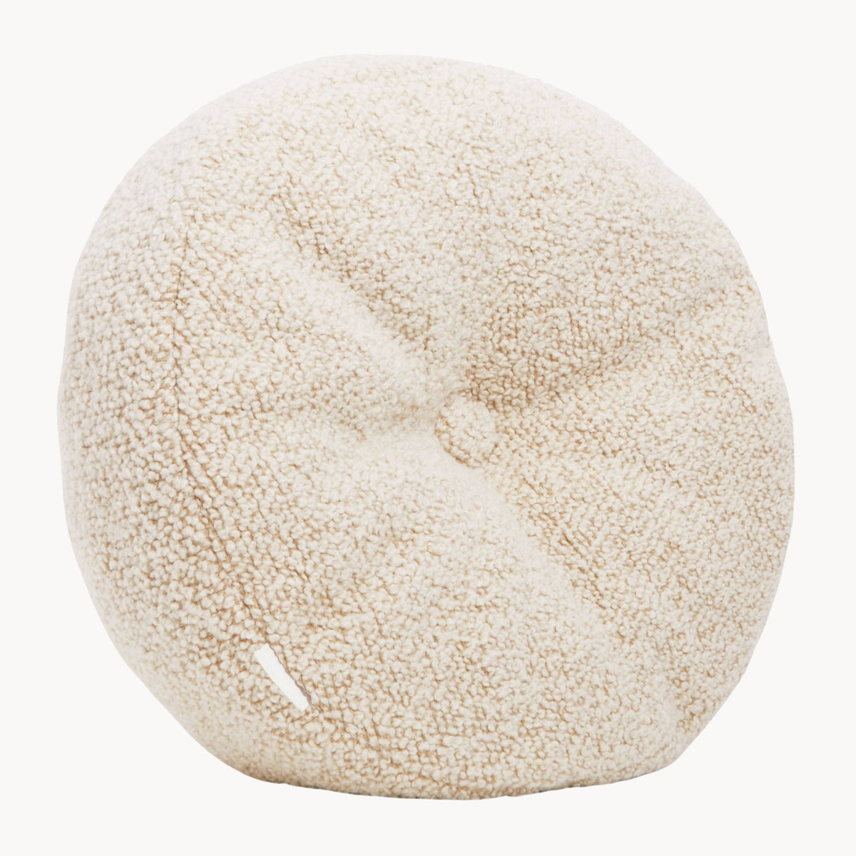 Cream wool bouclé round cushion - handmade in UK