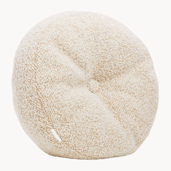 Cream wool bouclé round cushion - handmade in UK
