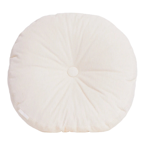 Cream cotton corduroy round cushion - handmade in UK