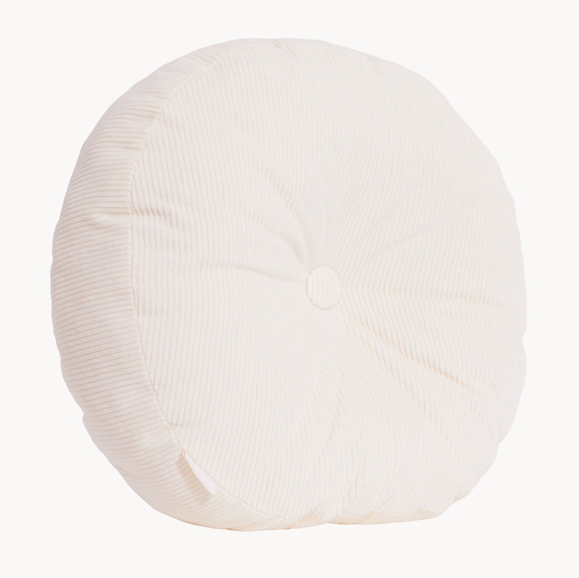 Cream cotton corduroy round cushion - handmade in UK