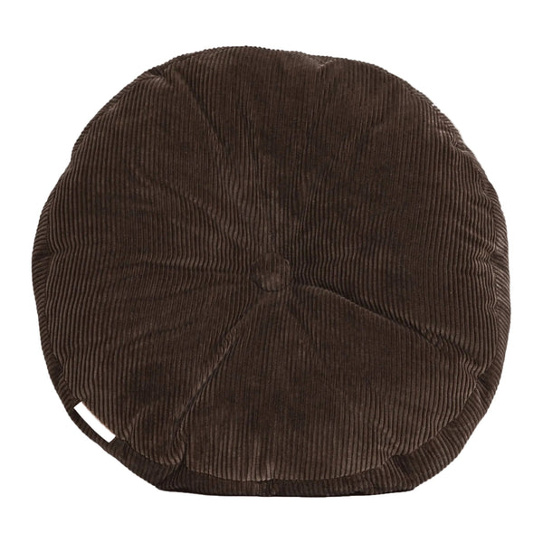 Brown cotton corduroy round cushion - handmade in UK