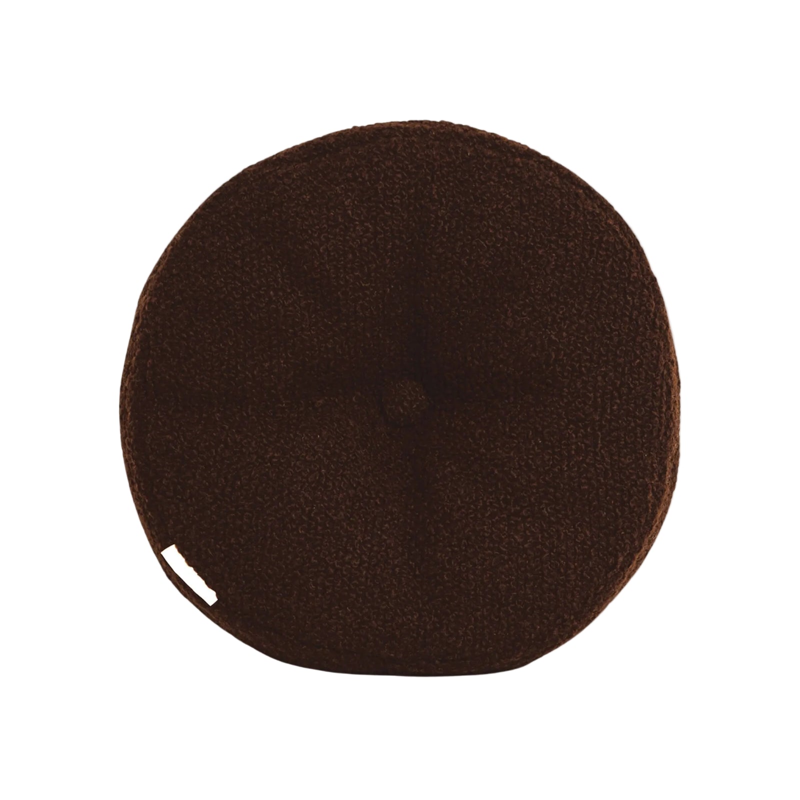 Brown wool bouclé round cushion - handmade in UK