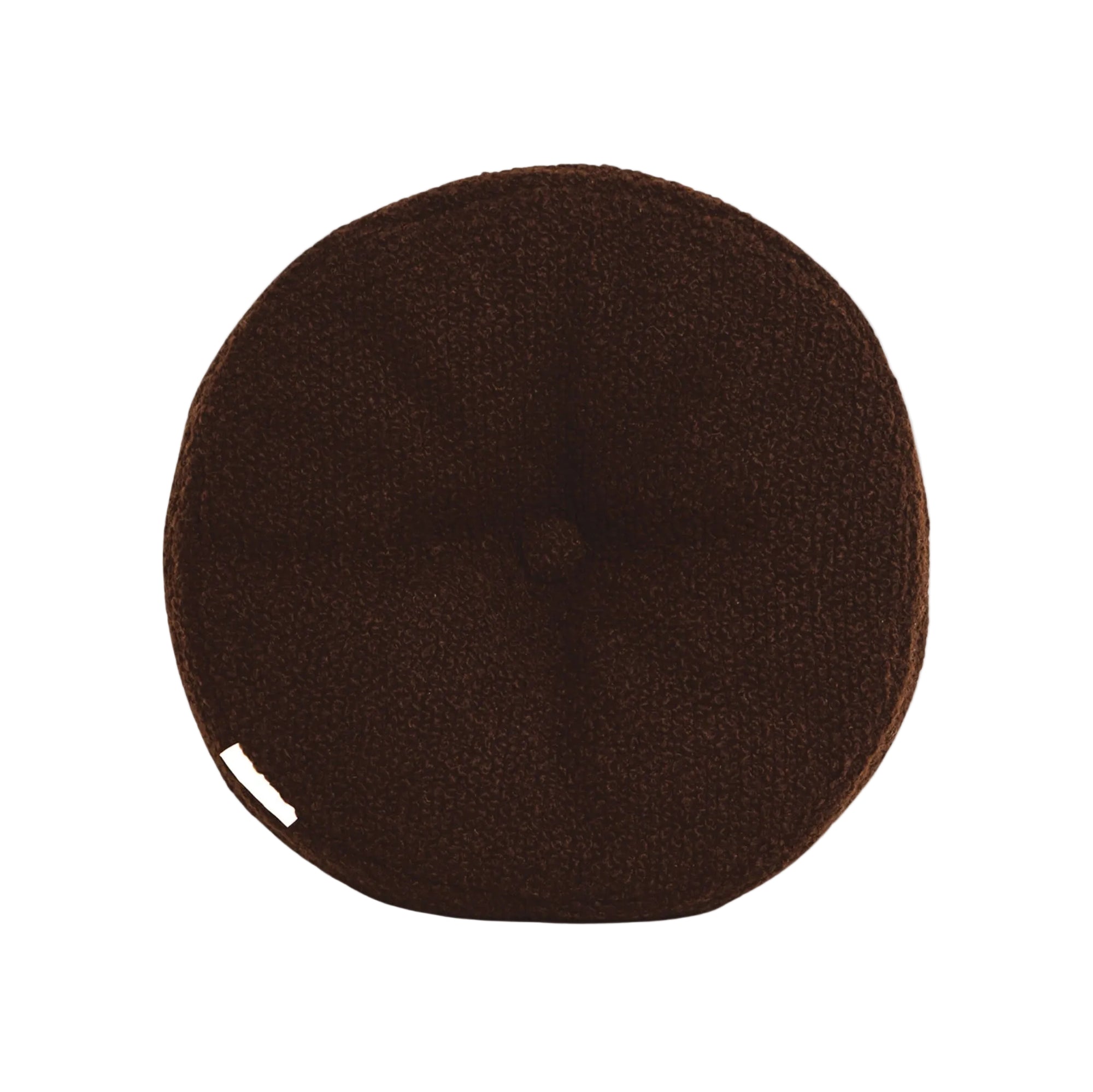 Brown wool bouclé round cushion - handmade in UK
